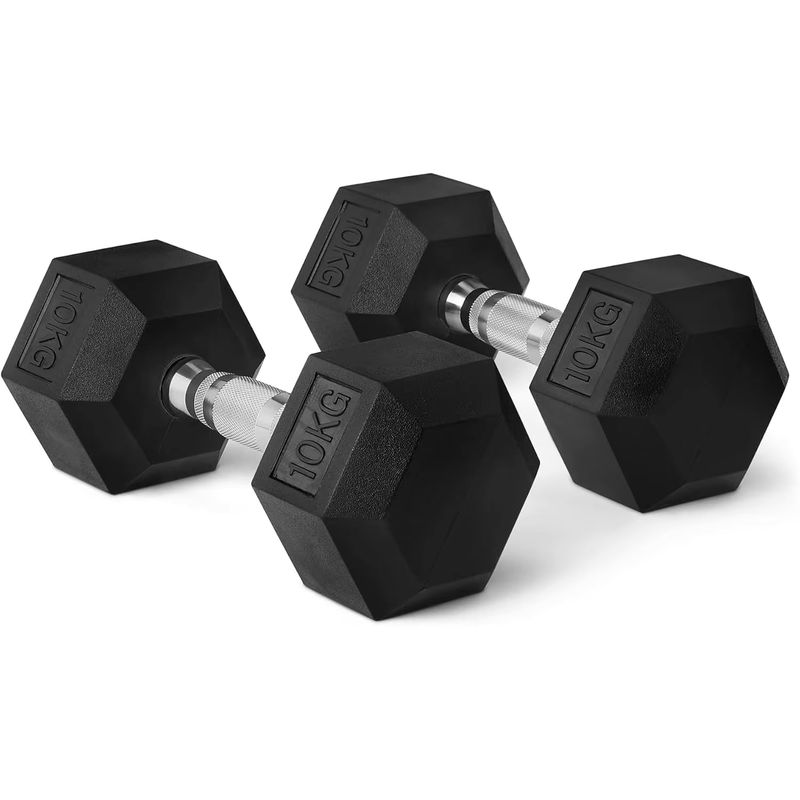 2x Mancuernas Hexagonales Ergonómicas con Empuñadura de Cromo y Revestimiento de Caucho