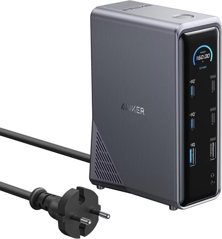 Imagen relacionada con Anker Prime Docking Station 160W, 3 puertos USB-C, 100 W máx. cada uno, 1 puerto USB-A a 12 W máx.