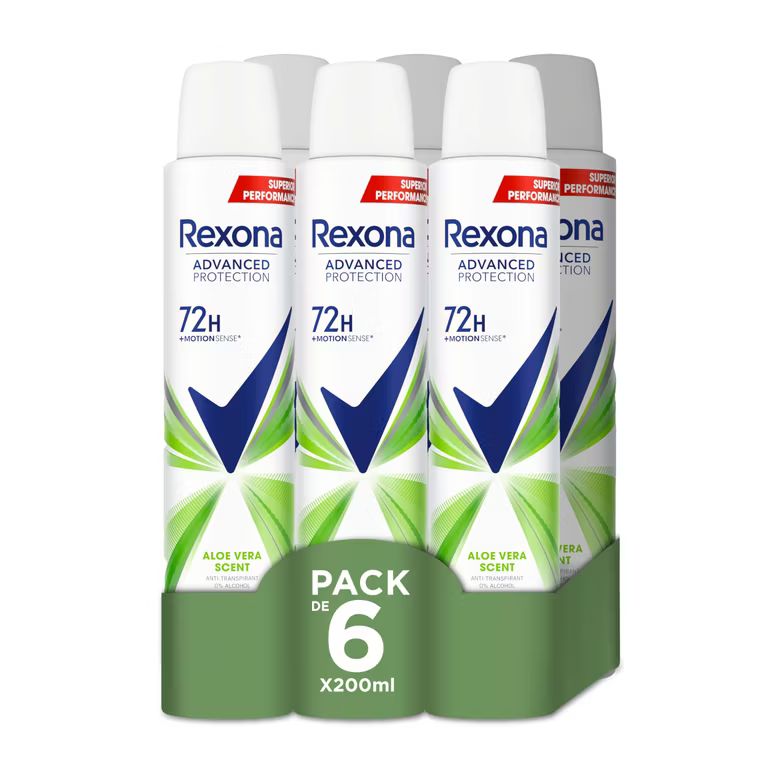 Imagen relacionada con 12 unidades Rexona Advanced Protection Desodorante antitranspirante Aerosol para Mujer ALOE VERA 72h 200 ML