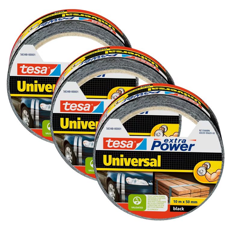 Imagen relacionada con 3 ROLLOS tesa Cinta Adhesiva Universal Extra Power - Extra Fuerte - Multiusos para Reparaciones, Fijación, Sellado y Más - 10 m x 50 mm