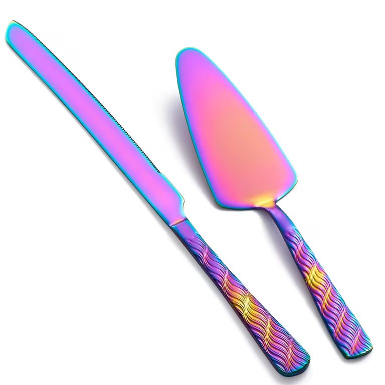 Imagen relacionada con Juego de Corte de Pasteles arcoíris, Juego de Cuchillo y Servidor de Acero Inoxidable, Tarta para Bodas, cumpleaños, Fiestas.
