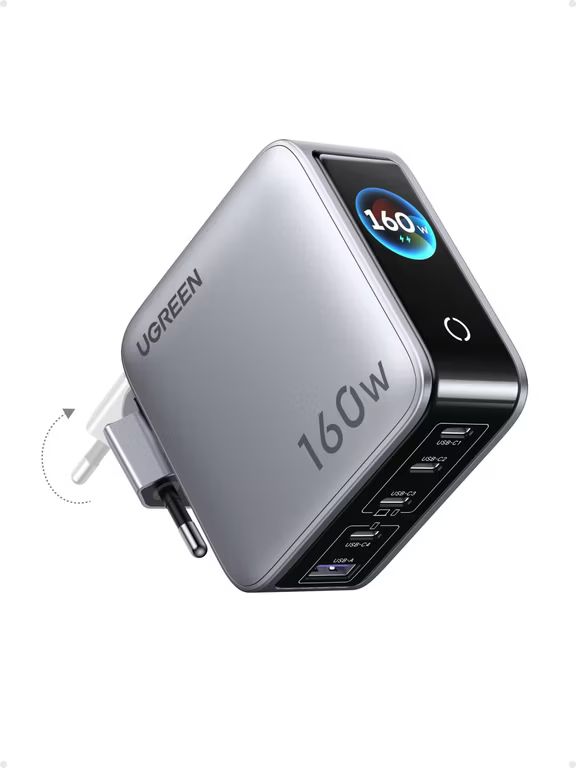 Imagen relacionada con UGREEN Nexode Pro 160W Cargador USB C Carga Rápida Pantalla TFT PD 3.1