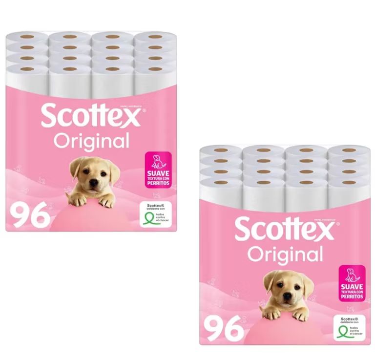 Imagen relacionada con Scottex Original Papel higiénico, 96 rollos, 6 packs de 16 rollos dos capas [Total 192 rollos. Unidad 0'17€]