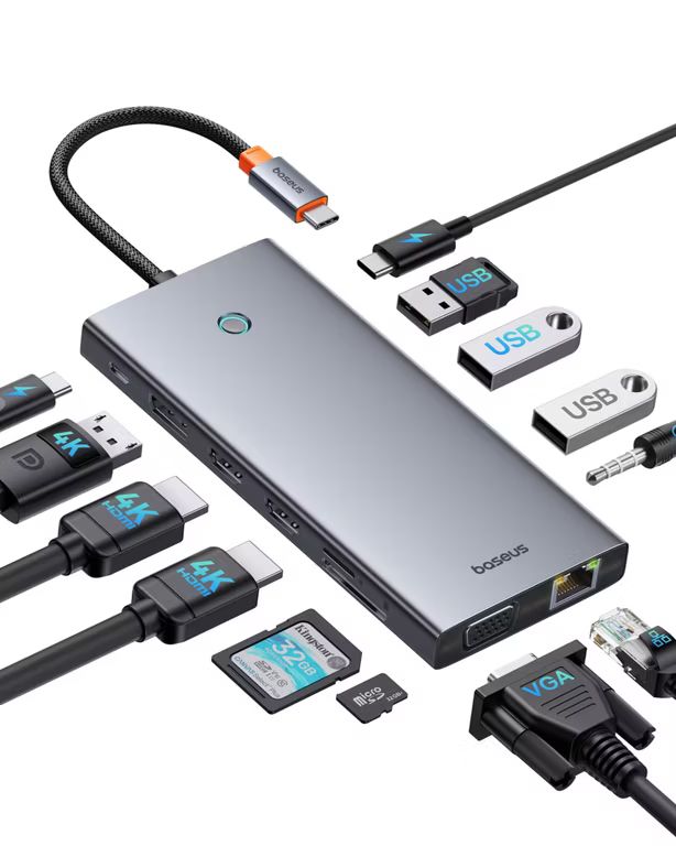 Imagen relacionada con Baseus Estación de Docking USB C 13 en 1, 2*HDMI, DisplayPort 4K, USB 3.1, PD100W