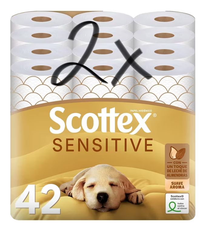 2x42 Rollos Scottex Papel Higiénico Sensitive Con Leche De Almendras