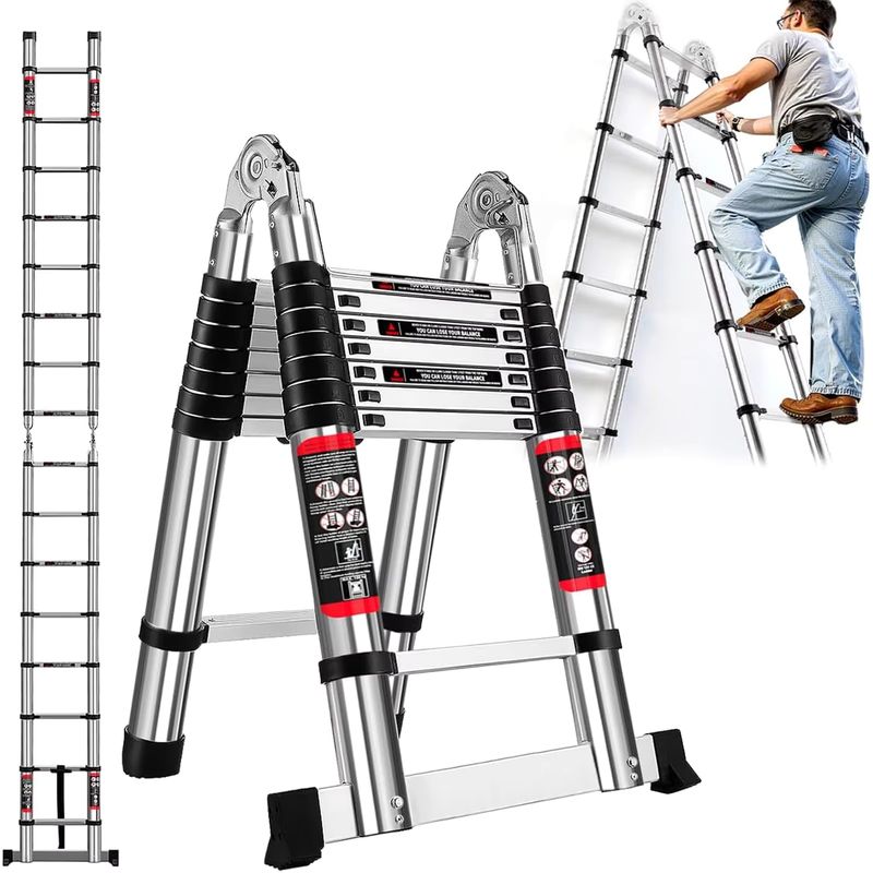 Escalera Telescópica de Acero Inoxidable en Forma de A 3.8 m