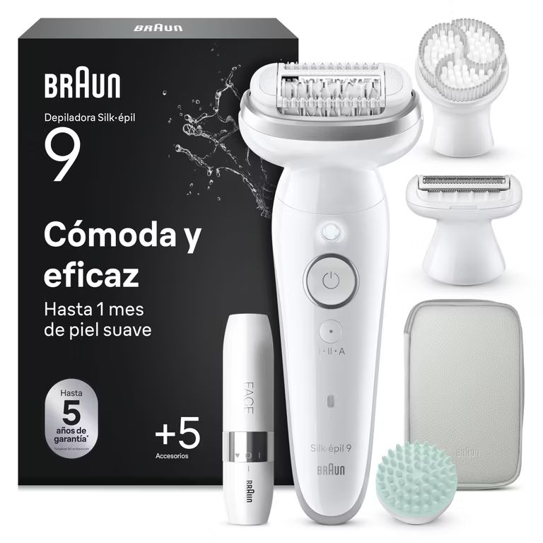 Imagen relacionada con Braun Silk·épil 9 Depiladora Eléctrica Mujer,Set Cepillo Exfoliante Y Mini Depiladora Facial, Depila, Rasura,Recorta, Resistente al Agua