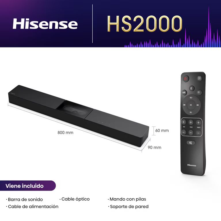 Imagen relacionada con Hisense HS2000 - Barra de Sonido 2.1, 240W, Subwoofer Incorporado, Dolby Digital Plus, DTS Virtual:X, Modo TV, EzPlay