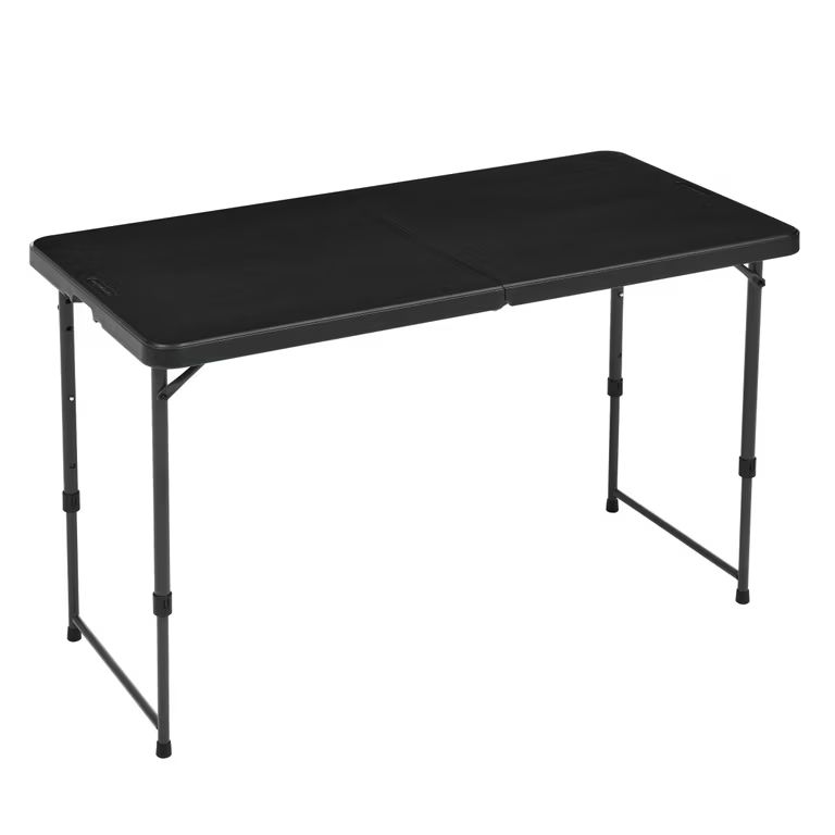 Imagen relacionada con Mesa Plegable Rectangular de 1.2 m, 4 ajustes de Altura, asa de Transporte, Interiores y Exteriores, portátil,121.4 x 60.7 x 86.1 cm