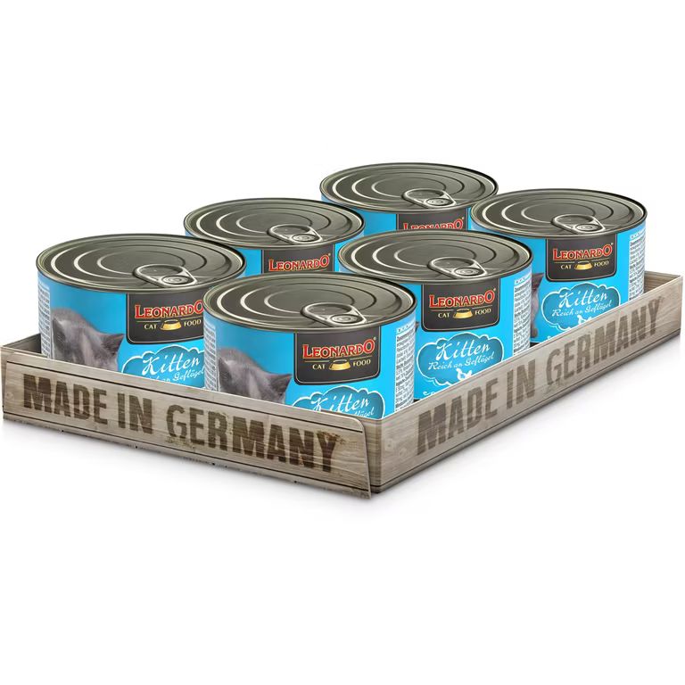 Imagen relacionada con 6X200GR LATAS Leonardo Alimento húmedo Kitten Rico EN Ave