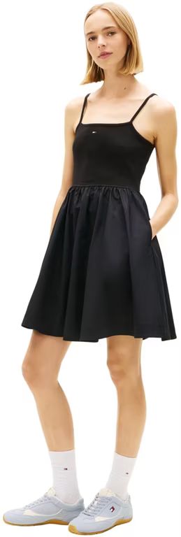 Imagen relacionada con Tommy Jeans Tjw Rib Poplin Mix Strappy Dress Dw0dw22352 Vestido Acampanado Mujer (Pack de 1)
