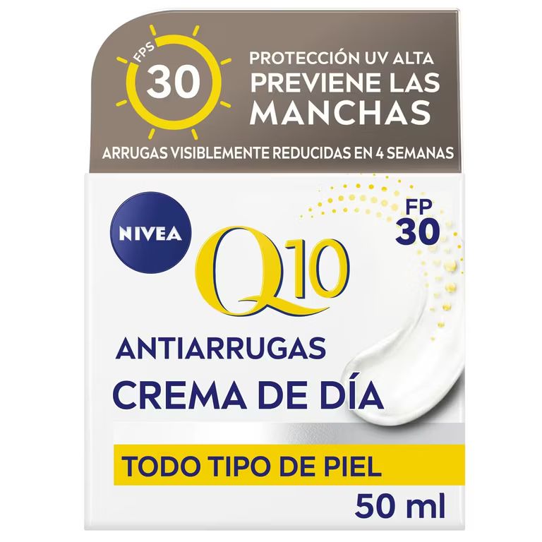 Imagen relacionada con 2 X NIVEA Q10 Antiarrugas - Crema de Día SPF 30 Extra Firmeza - Hidrata, Regenera, Reduce y Previene las Arrugas - Q10 Puro - 50 ml