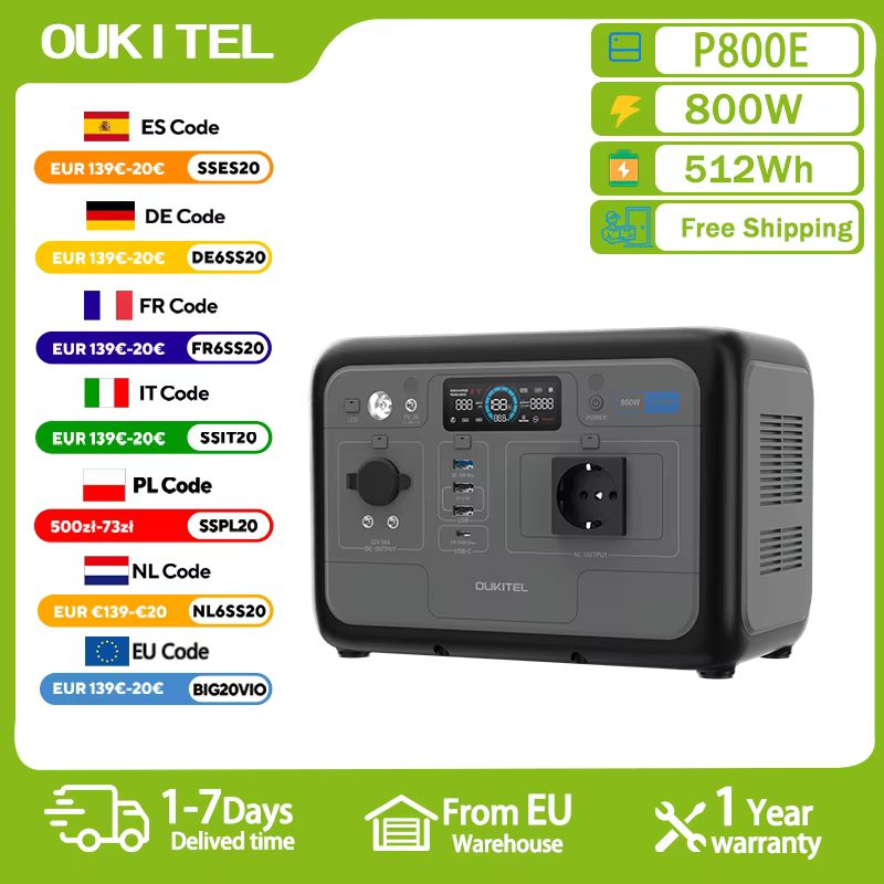 Estación de Energía Portátil OUKITEL P800E: Generador Solar 800W