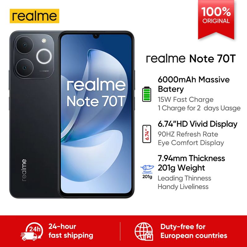 Realme Note 70T AI Global: Smartphone 6.75 Pulgadas, 90 Hz y 6000mAh
