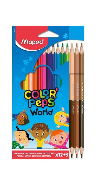 Imagen relacionada con Maped - Pinturas de Madera - Lápices World -12 Pinturas + 3 Lápices Dúo - Gran Variedad de Colores - Incluye Tonos Carne y Madera