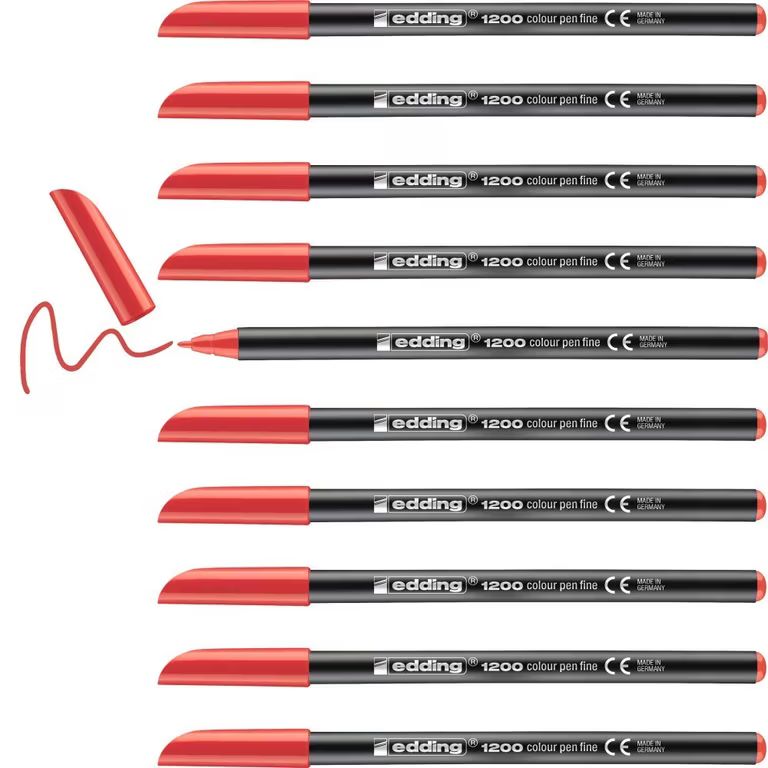 Edding 1200: Caja De Rotuladores Rojo 1mm Con Punta De Fibra
