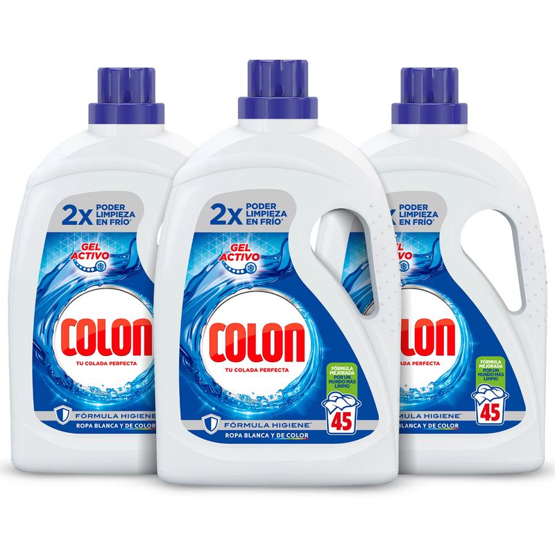 3x Colon Gel Activo Detergente Lavadora 135 Lavados