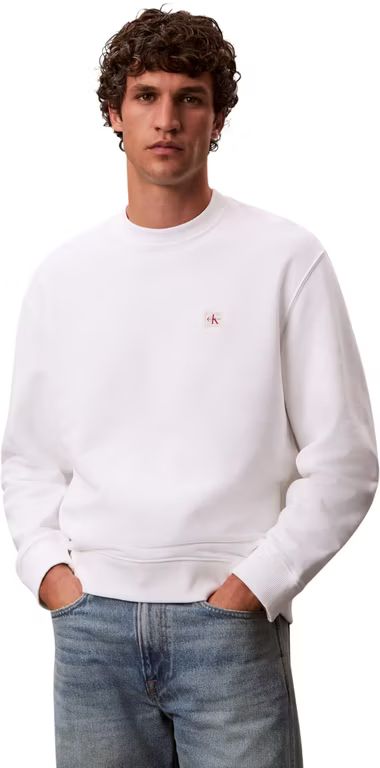 Imagen relacionada con Calvin Klein Sudadera Hombre Terry Badge con Cuello Redondo (En blanco o en Azul Navy)