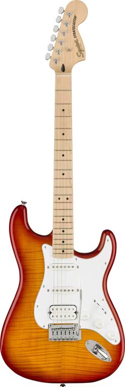 Imagen relacionada con Fender Affinity Stratocaster FMT HSS, guitarra eléctrica, diapasón de arce, Sienna Sunburst