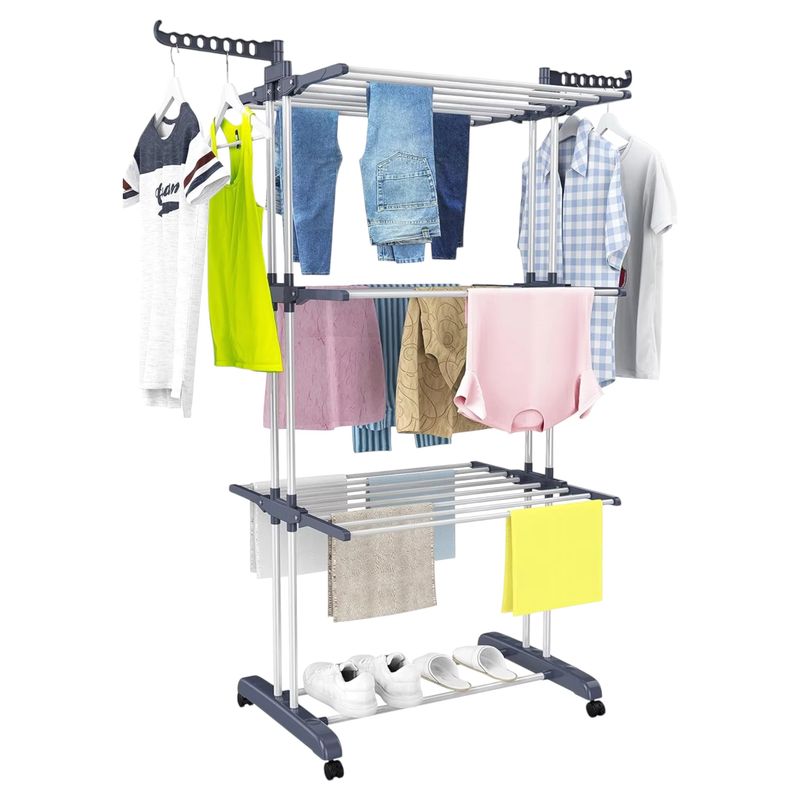 Imagen relacionada con Tendedero Plegable Mikomika de Acero Inoxidable para Ropa, 4 Niveles con Alas Laterales, 6 Bandejas Retráctiles, 35 kg de Capacidad, 4 Ruedas 360° y Diseño Plegable para Ahorrar Espacio (4P-001 2590 D1)