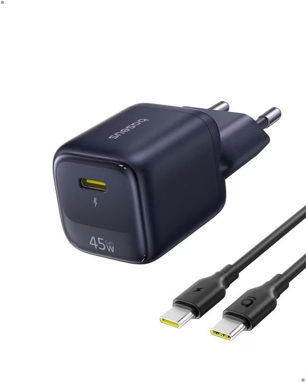 Imagen relacionada con Baseus Cargador USB C 45W GAN con Cable 1 m, Adaptador Carga rápida Samsung S25 Ultra/S24, iPhone 17/16/15 Pro MAX, iPad, MacBook, Pixel
