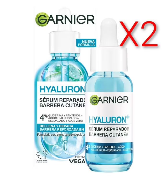 Imagen relacionada con X2. Garnier Sérum Hidratante Rellenador Aloe Hialurónico con 3% Glicerina + Ácido Hialurónico + Aloe Vera. Hidrata intensamente y rellena.