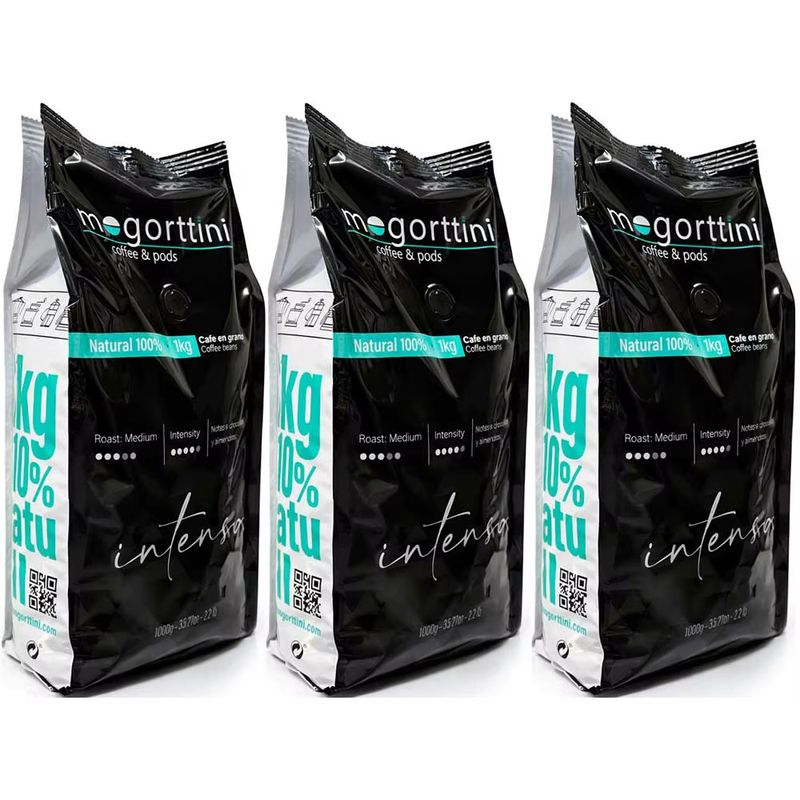 Imagen relacionada con Mogorttini- Pack 3 Kilos Café en grano espresso Intenso natural -Ideal para Profesional, Hostelería y Grandes Consumidores - Especial Superautomática