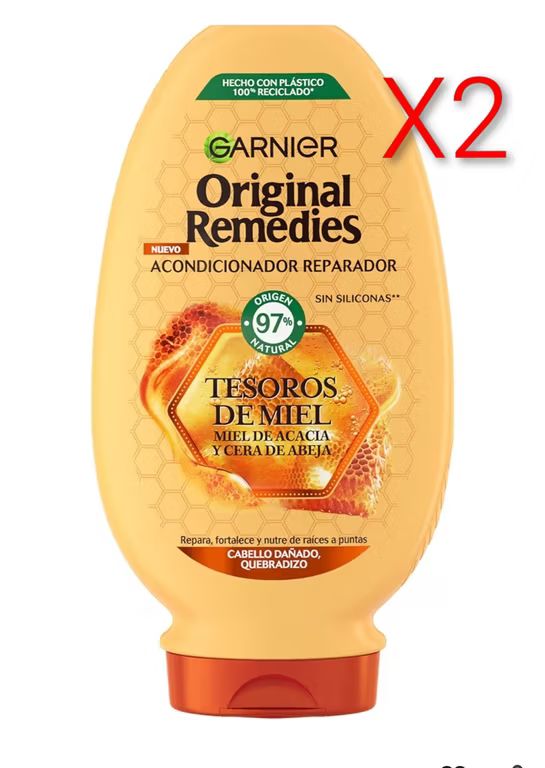 Imagen relacionada con X2. Garnier Acondicionador Reconstituyente con Tesoros de Miel - 1 unidad, Negro, 250 ml (Paquete de 1)