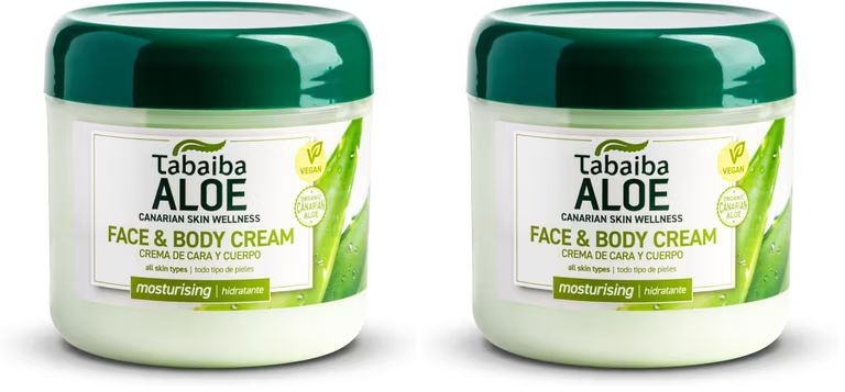 Imagen relacionada con TABAIBA Aloe Vera Crema Hidratante Facial y Corporal, Normal, Fresco, 300 Mililitros (Paquete de 2)