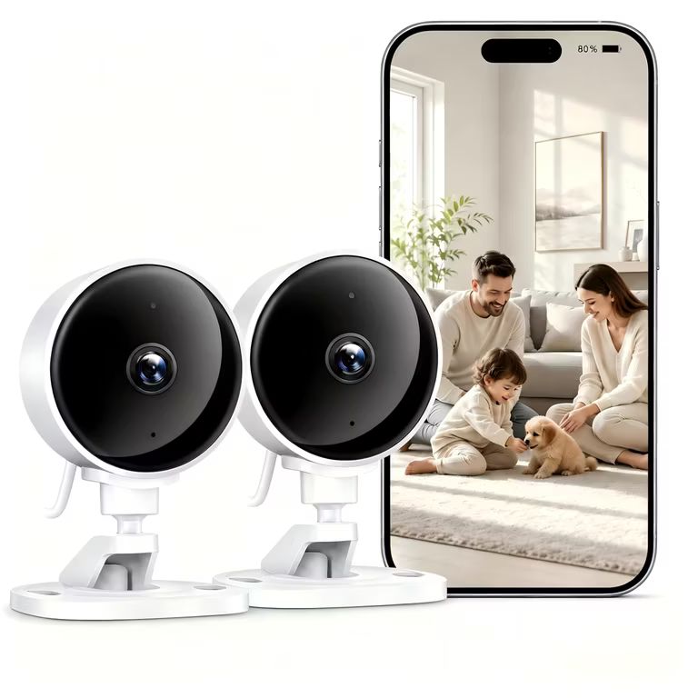 Imagen relacionada con WOLFANG Pack 2 Camara Vigilancia WiFi Interior 1080P, Detección de Humano, Visión Nocturna, Audio Bidireccional, Compatible con Alexa