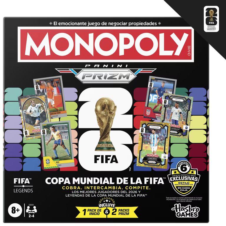 Imagen relacionada con Juego Monopoly Panini Prizm: Juego de Mesa con Tema de fútbol y con Cartas coleccionables Monopoly Panini Prizm Copa Mundial de la FIFA 2026