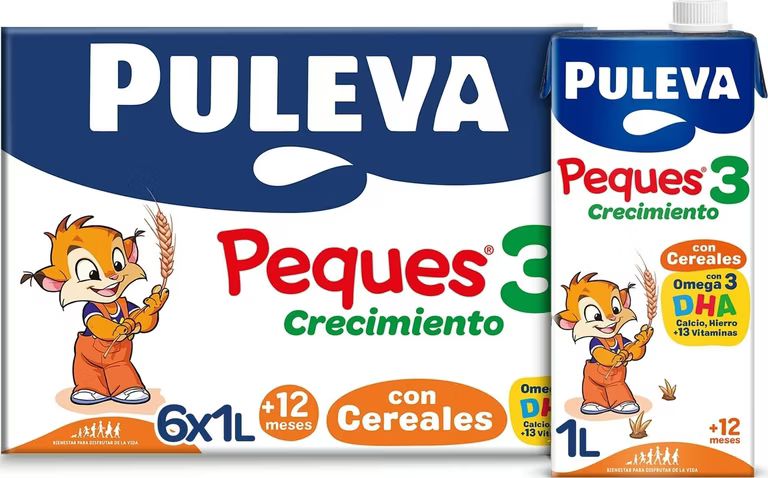 Puleva Peques 3 Cereales Leche Crecimiento +12 Meses Pack 6 X 1L