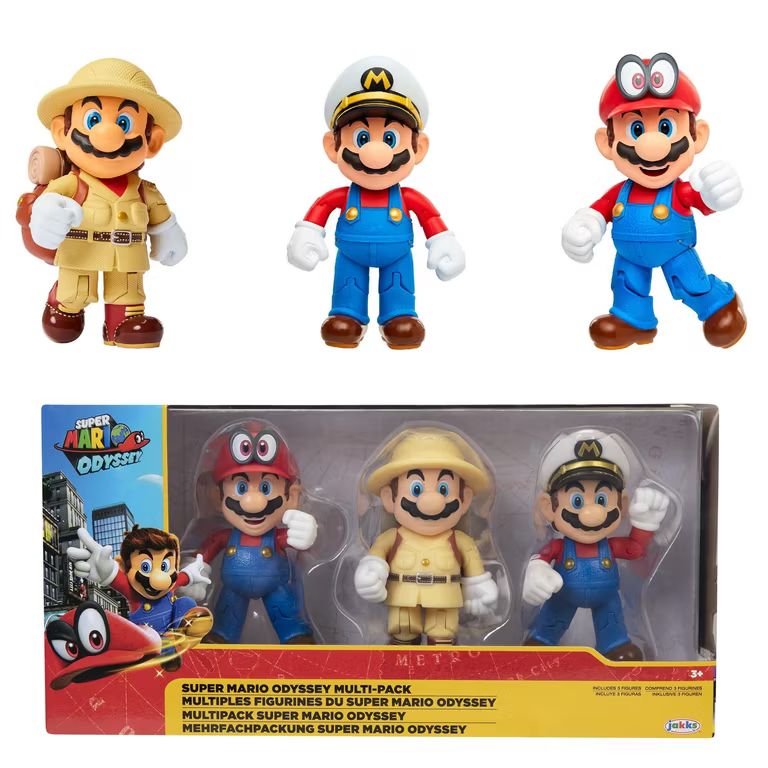 Imagen relacionada con Nintendo Super Mario - Multipack Odyssey de 3 Figuras Mario de 10 cm – Las Figuras Tienen hasta 11 Puntos de Articulación y Poses Únicas