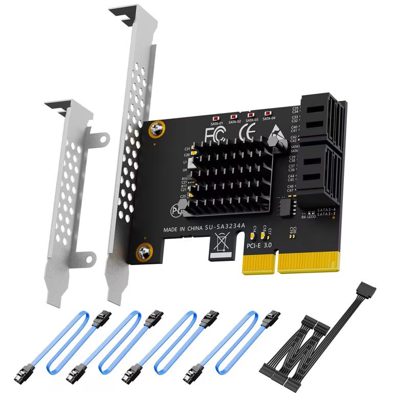Imagen relacionada con GLOTRENDS SA3234-C 4 Puertos PCIe X4 SATA Tarjeta de expansión con SATA y Cables de alimentación, Compatible con Windows, Linux, Mac OS, NAS