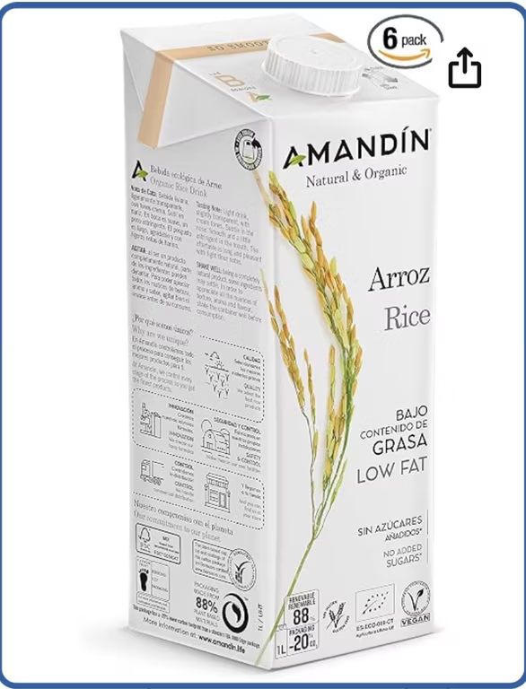 Amandín Bebida Ecológica de Arroz 20% 6 x 1L