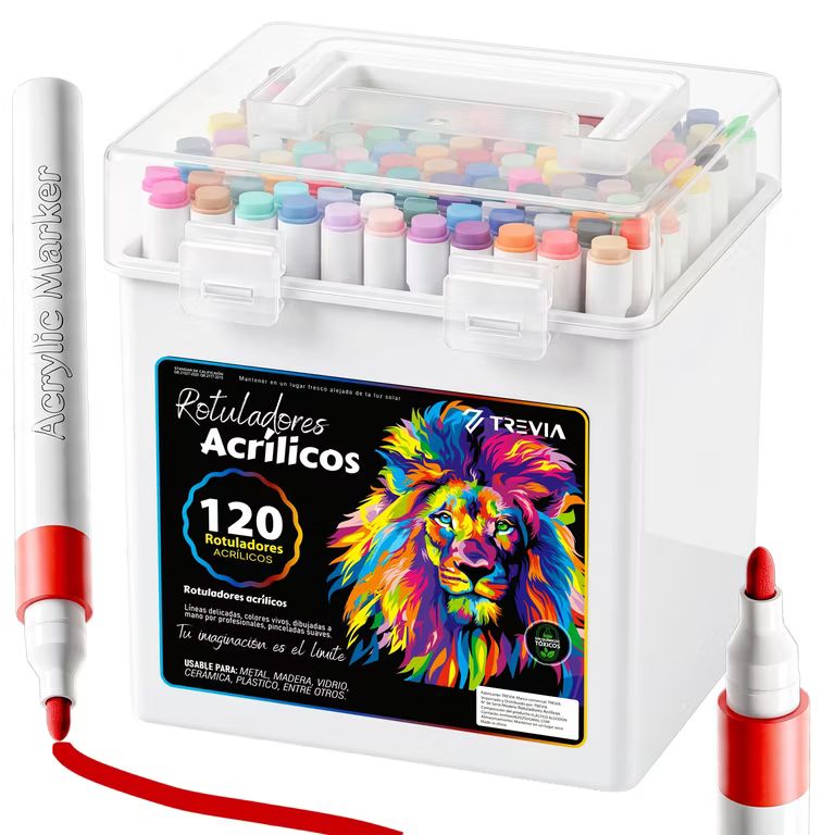 Imagen relacionada con TREVIA PACK 120 Rotuladores Acrílicos | Acrylic markers | 120 Colores | Rotuladores Profesionales | Efecitvo para la mayoria de superficies
