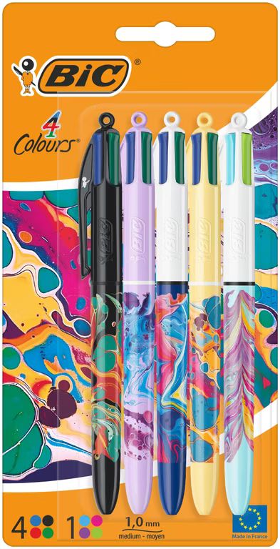 Imagen relacionada con Bic, Bolígrafos Decor, Paquete con 5 bolis de Bic 4 colores en diseño Botanical surtido y tinta azul, verde, rojo y negro, Bolígrafos 1.0 mm