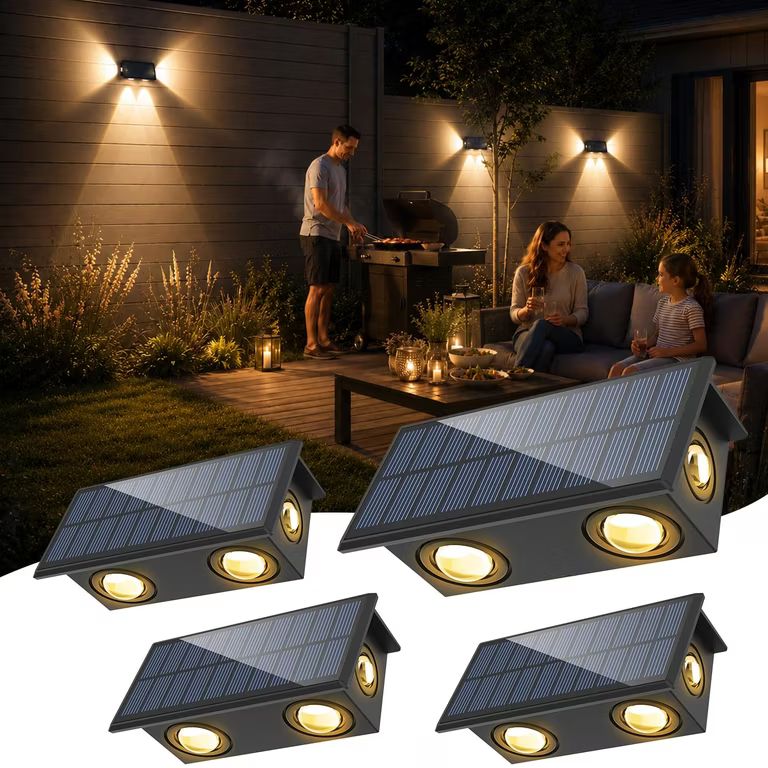 Imagen relacionada con NATPOW Aplique Solar Pared Exterior Blanco Cálido, 4 Piezas, IP65