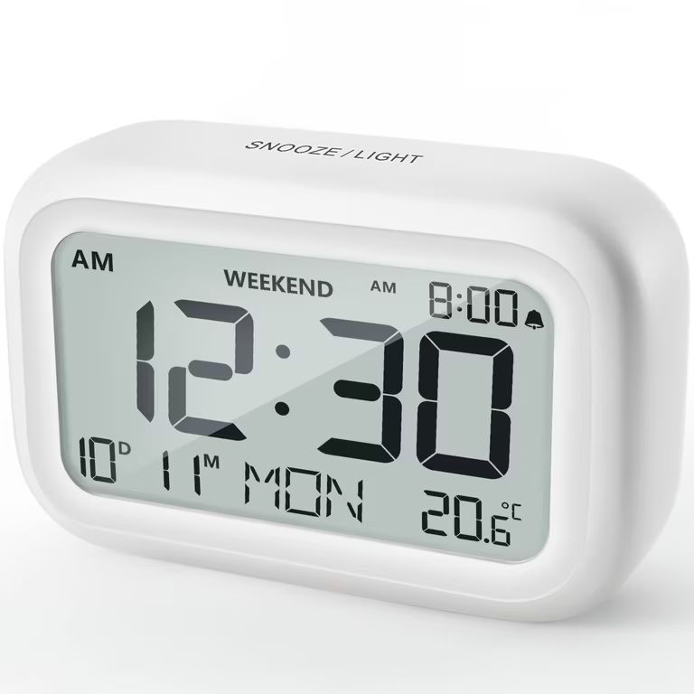 Imagen relacionada con Despertador Digital de mesita de Noche – Reloj con batería con Volumen de Pantalla LCD Ajustable y Modo de Fin de Semana