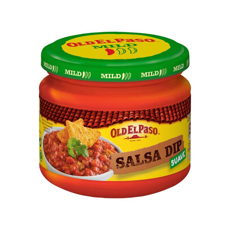Imagen relacionada con Old el Paso Salsa Dip de Tomate, Picante Suave, Lista para Dipear con Nachos, 1 Bote, 340g