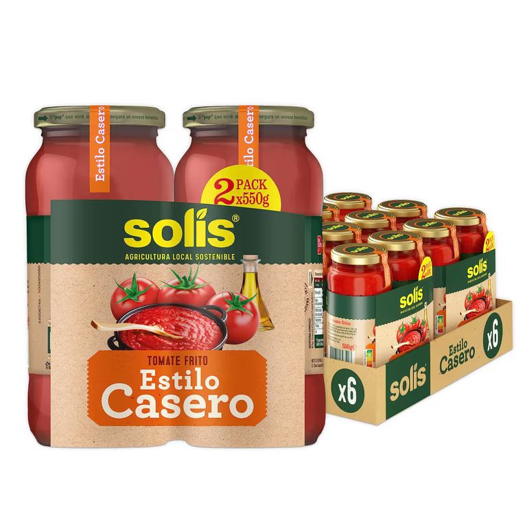 Imagen relacionada con 12 x 550gr SOLÍS Tomate Frito Estilo Casero Frasco Cristal - 6,600kg en Total - EL BOTE SALE A 2€