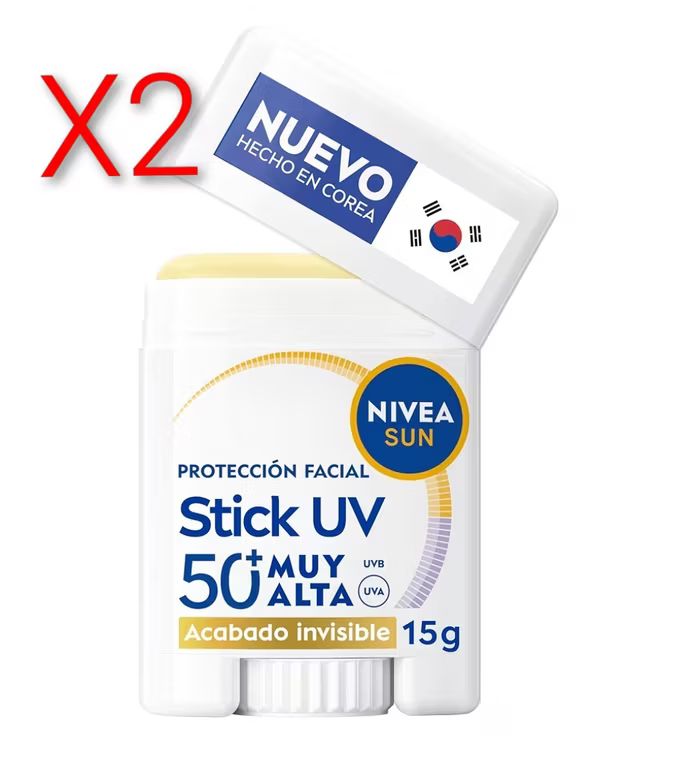 Imagen relacionada con X2. NIVEA Sun Protección solar facial stick UV SPF 50+, 15 g. Protección solar facial experta, zonas delicadas, invisible y sin perfume.