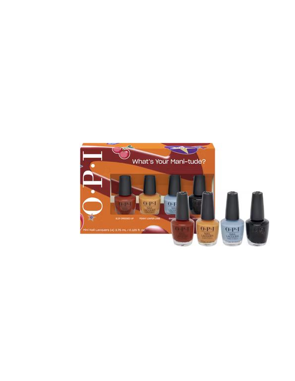 Imagen relacionada con OPI Pack de 4 mini esmaltes Nail Lacquer de la Colección What's Your Mani-Tude - Esmalte de uñas duración hasta 7 días