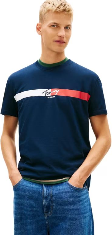 Imagen relacionada con Tommy Jeans TJM Reg Signature Stripe T Ext Dm0dm22539 Camiseta S/S Hombre XS a 4XL y en varios colores disponibles
