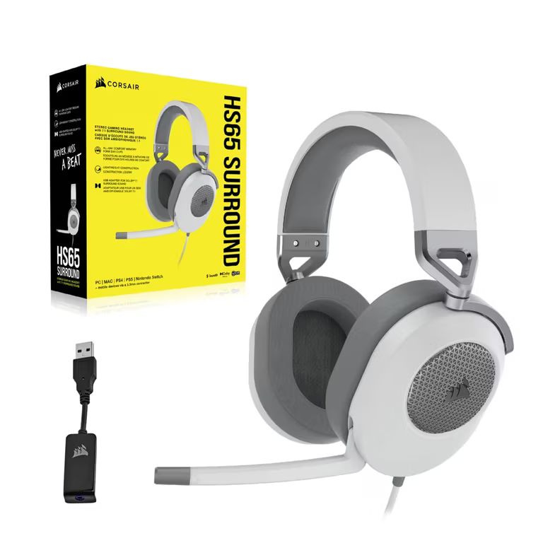 Imagen relacionada con Auriculares Gaming Corsair HS65 Surround (Sonido Dolby Audio 7.1 | SonarWorks SoundID | Micrófono Omnidireccional | Blanco)