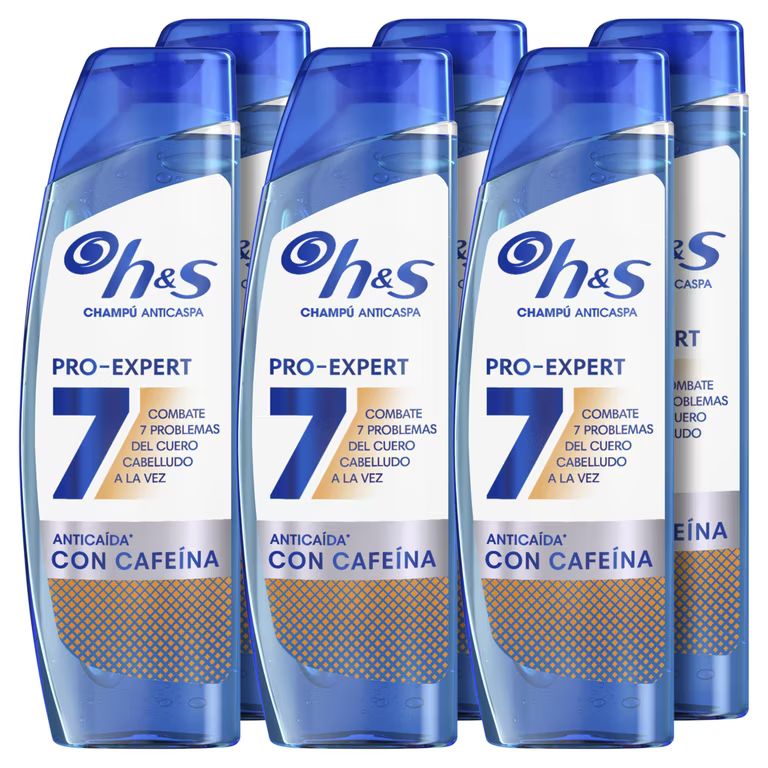 Imagen relacionada con H&S Pro-Expert 7 Champú Anticaspa Anticaída con Cafeína 6x300ml