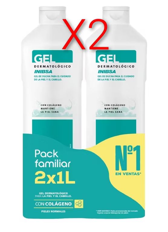 Imagen relacionada con X2. ( Total 4L de Gel) Inibsa Gel de Ducha Dermatológico Hidratante, para Piel y Cabello, 2x1L. Mejora la Hidratación para Piel Suave y Lisa