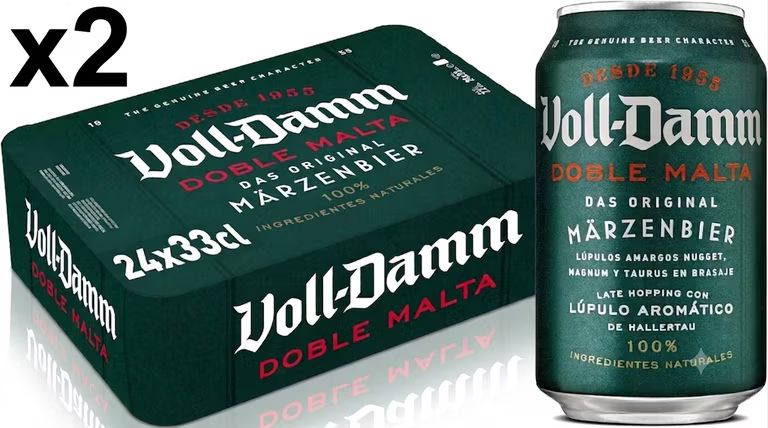 Imagen relacionada con 2 x Voll-Damm | Cerveza Doble Malta | Toque Cítrico y Afrutado | Espuma Consistente | Paquete 24 x 330 ml (TOTAL 48 LATAS) - Pack a 14,76€