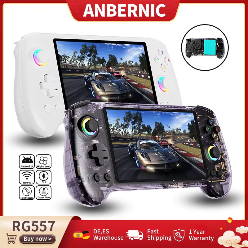 Imagen relacionada con Consola de Juegos Portátil Anbernic RG557, Pantalla AMOLED de 5.48'', Android 14, Batería de 5500 mAh, Reproductor de Videojuegos, Compatible con Streaming, WIFI, IA y Bluetooth