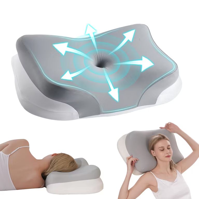 Almohada Cervical Ergonómica Memory Foam Gris 60x37x12 cm